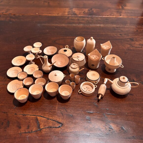 Miniature Dollhouse Wooden Kitchenware Dish Cooking Set 36 pieces - Picture 1 of 5